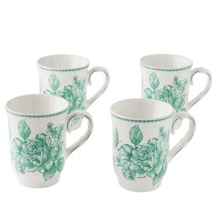 ❤️ New Pioneer Woman Agatha Floral Green and White Mug 4 Piece Set